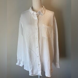 Joe Fresh White Crinkle Gauze Button Down Shirt Size 1X Cotton